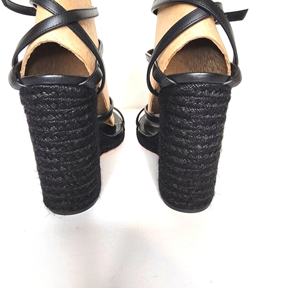 Yves Saint Laurent Cassandra wedge Espadrilles in Black Leather Size 42 - Picture 5 of 9